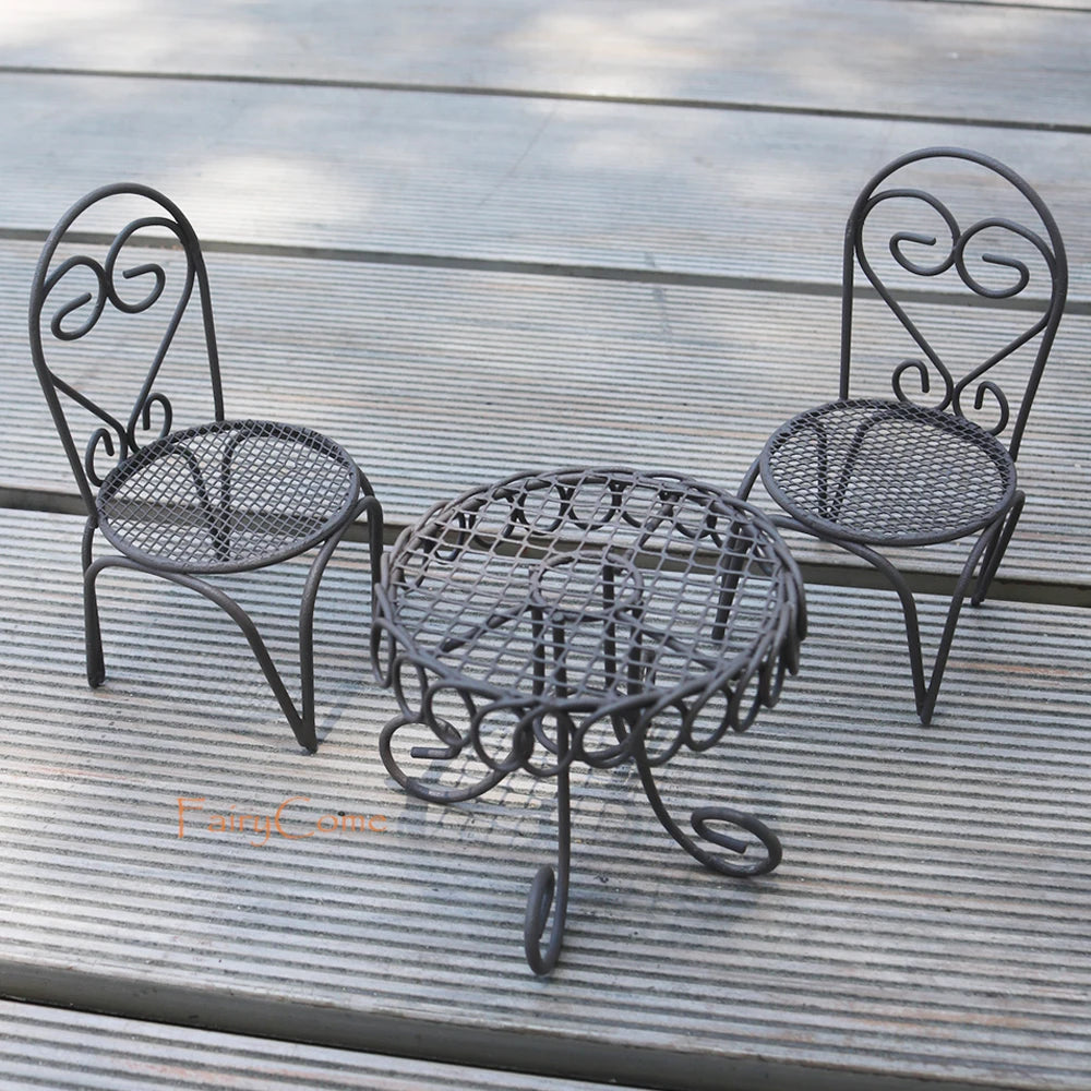 Miniature Fairy Garden Metal Table & Chairs Set - Image 4