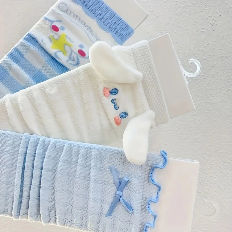 3 Pairs Kawaii Sanrio Cinnamoroll Crew Socks - Image 4