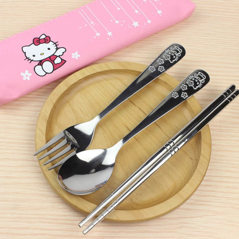 Sanrio Hello Kitty Metal Spoon, Fork & Chopsticks Set - Image 4
