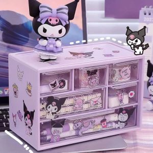 Sanrio 6-Grid Storage Box with Kuromi, Cinnamoroll, & Melody Stickers
