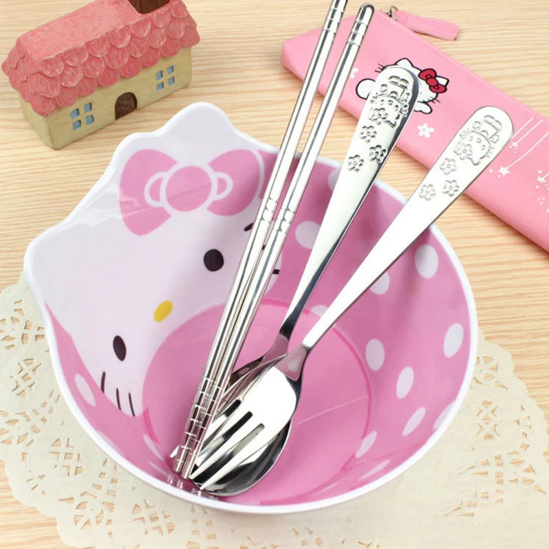 Sanrio Hello Kitty Metal Spoon, Fork & Chopsticks Set - Image 3