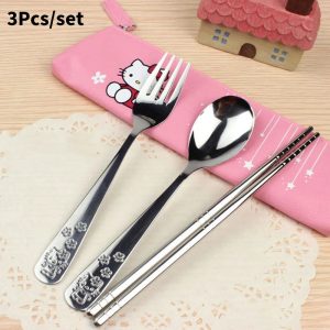 Sanrio Hello Kitty Metal Spoon, Fork & Chopsticks Set